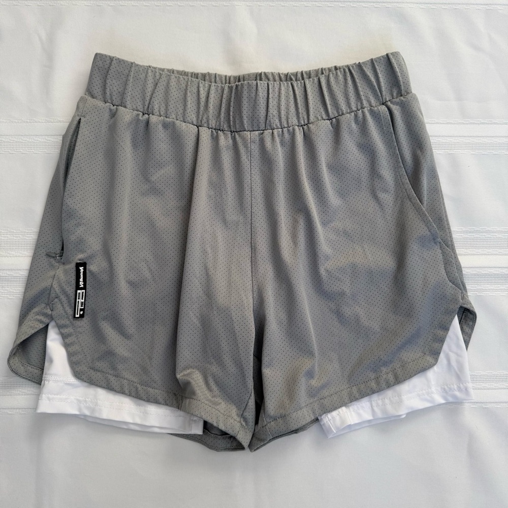 YoungLA 105 2.0 Men's Athletic Compression Shorts in Gray and White